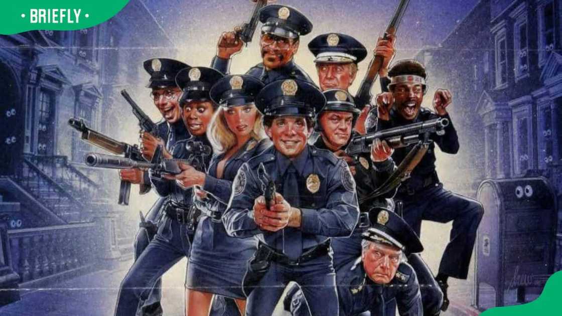 Police Academy 2 cast members in a poster Police Academy 2 cast members in a poster