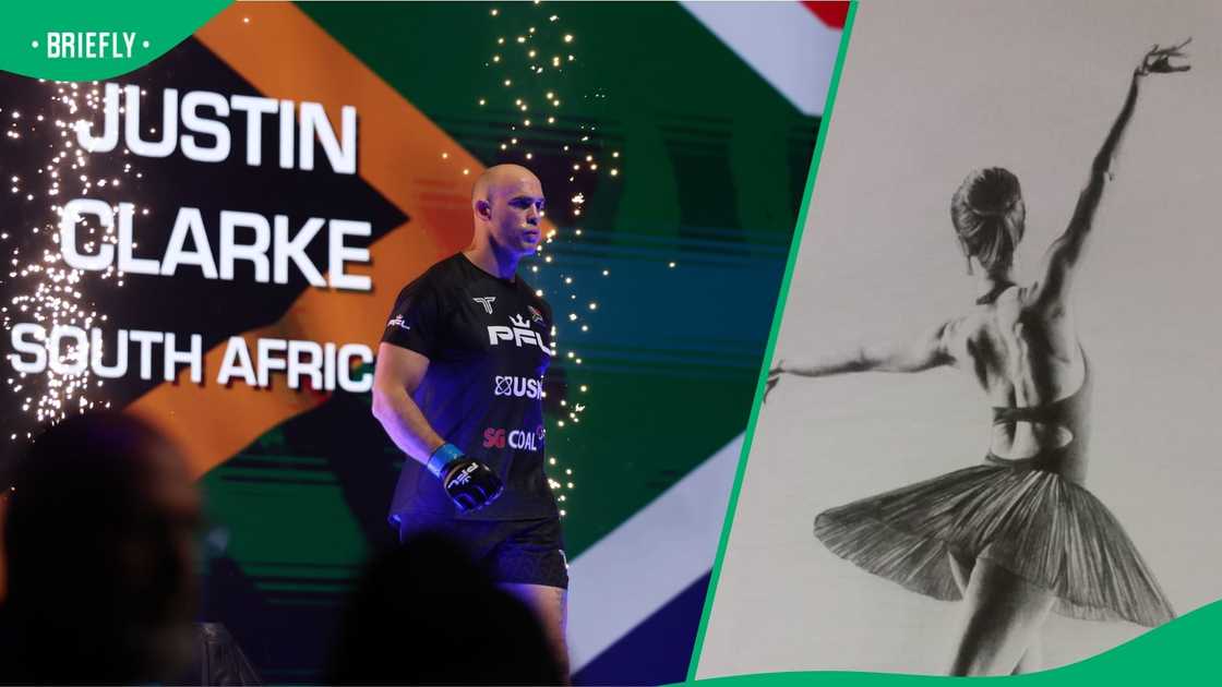 Justin Clarke at a fight and one of his sketches.