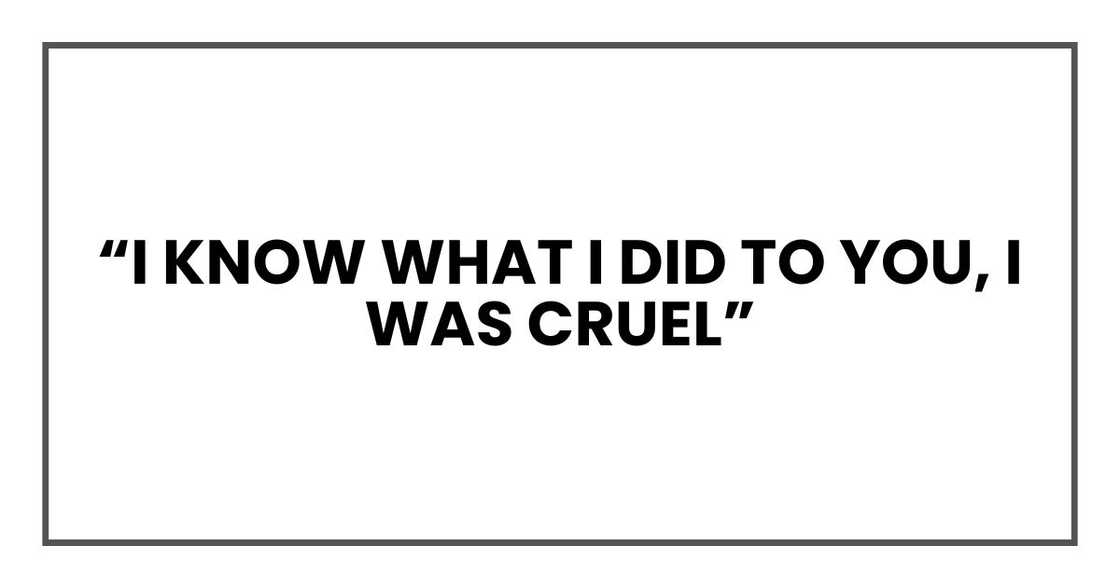 "I know what I did to you," he said quietly. "I was cruel "I know what I did to you," he said quietly. "I was cruel