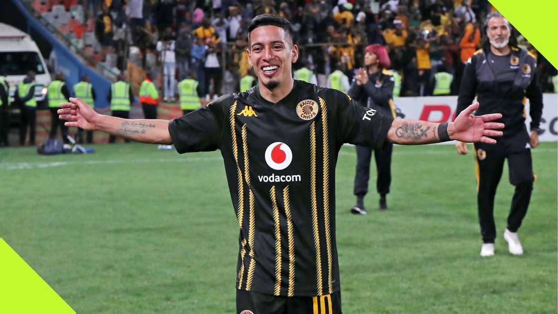 Gaston Sirino scores his first goal for Kaizer Chiefs during their Betway Premiership match with AmaZulu FC on Wednesday, September 25, 2024. Photo: @Lorenz_KO.