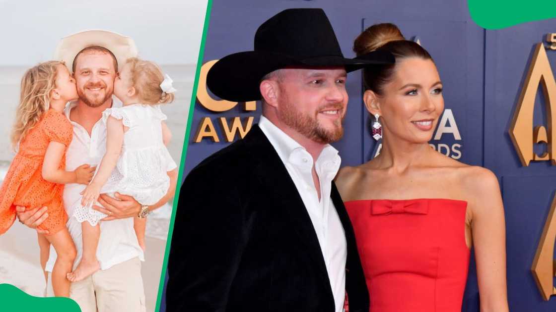 Singer Cody Johnson with his daughters (L). Brandi and Cody at the 2024 CMA Awards (R)