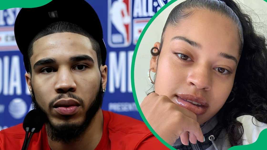Jayson Tatum and Ella Mai at a press interview Jayson Tatum and Ella Mai at a press interview