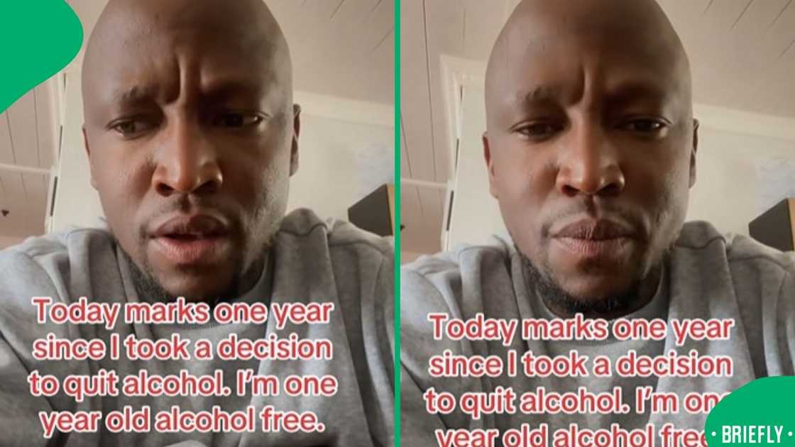 The screenshot on the right captured a man celebrating one year without alcohol The screenshot on the right captured a man celebrating one year without alcohol