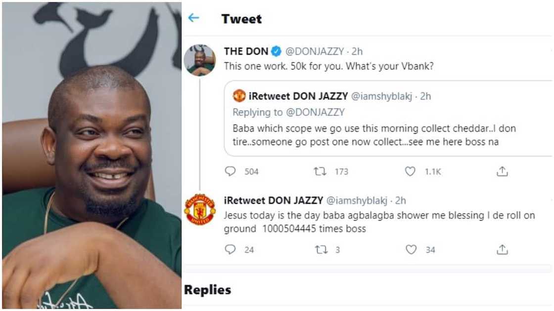 Early June blessing: Don Jazzy sends N50k to Twitter follower shortly the person begged for money Early June blessing: Don Jazzy sends N50k to Twitter follower shortly the person begged for money