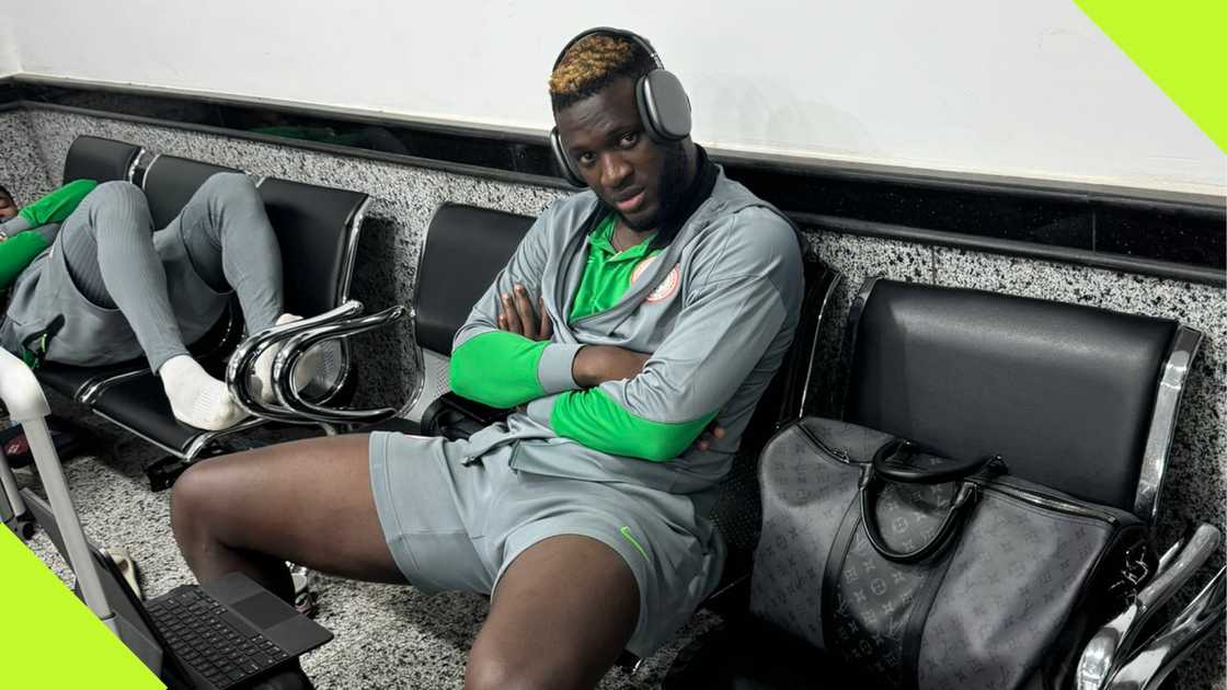 Bayer Leverkusen striker Victor Boniface looks dejected during Super Eagles' hostage ordeal in Libya. Bayer Leverkusen striker Victor Boniface looks dejected during Super Eagles' hostage ordeal in Libya.