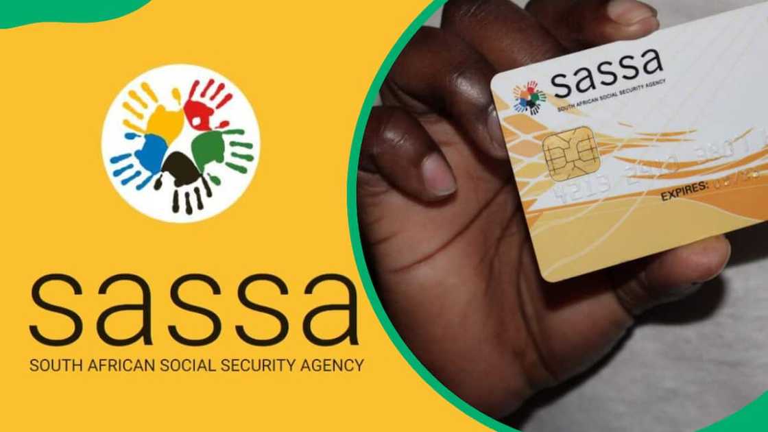 The SASSA logo and a hand holding a SASSA card The SASSA logo and a hand holding a SASSA card