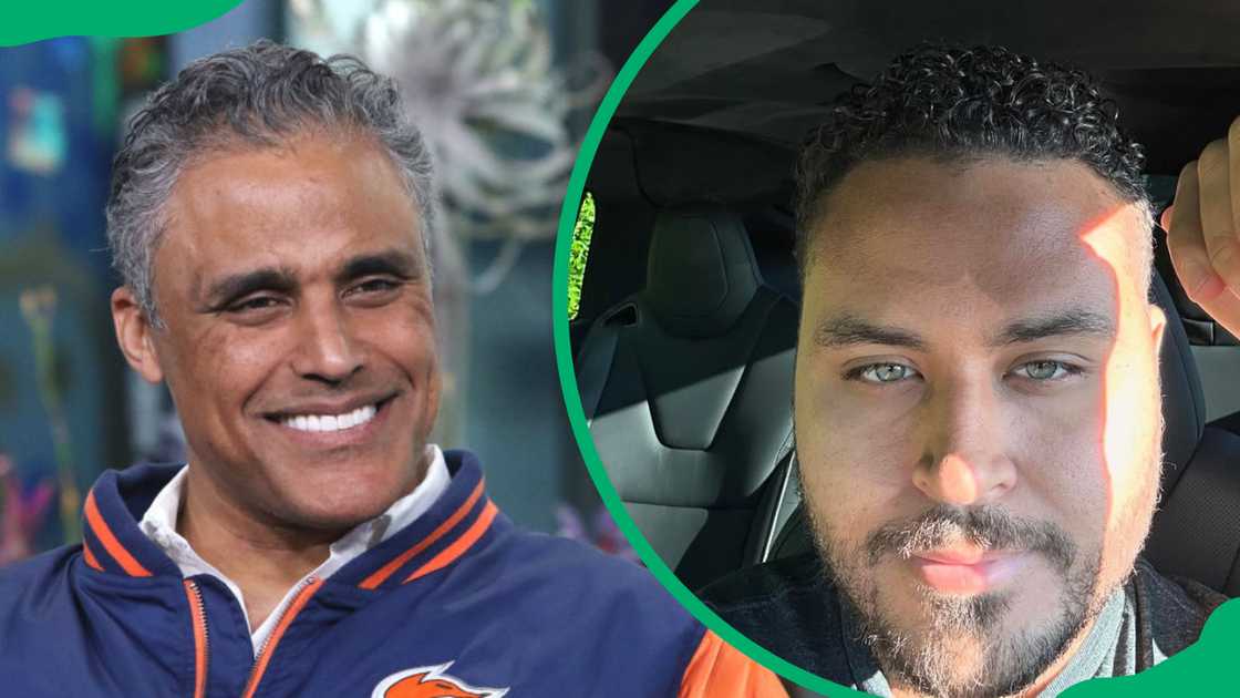 Rick Fox at the Build Studio in 2019 (L). The actor's son, Kyle Fox (R)