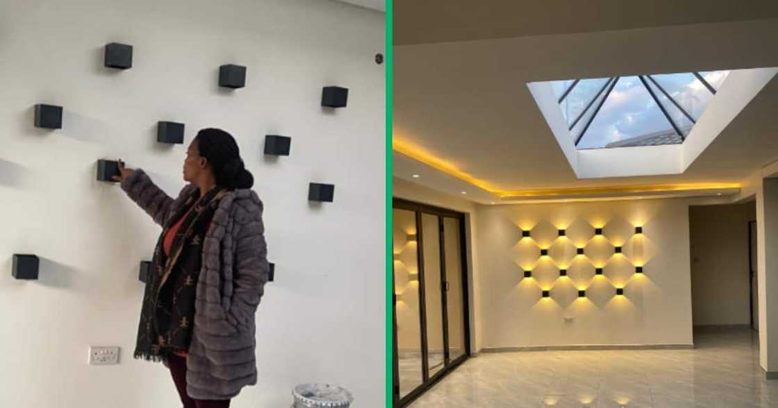 TikTok video unveils a woman's breathtaking home with a massive skylight and geometric light wall