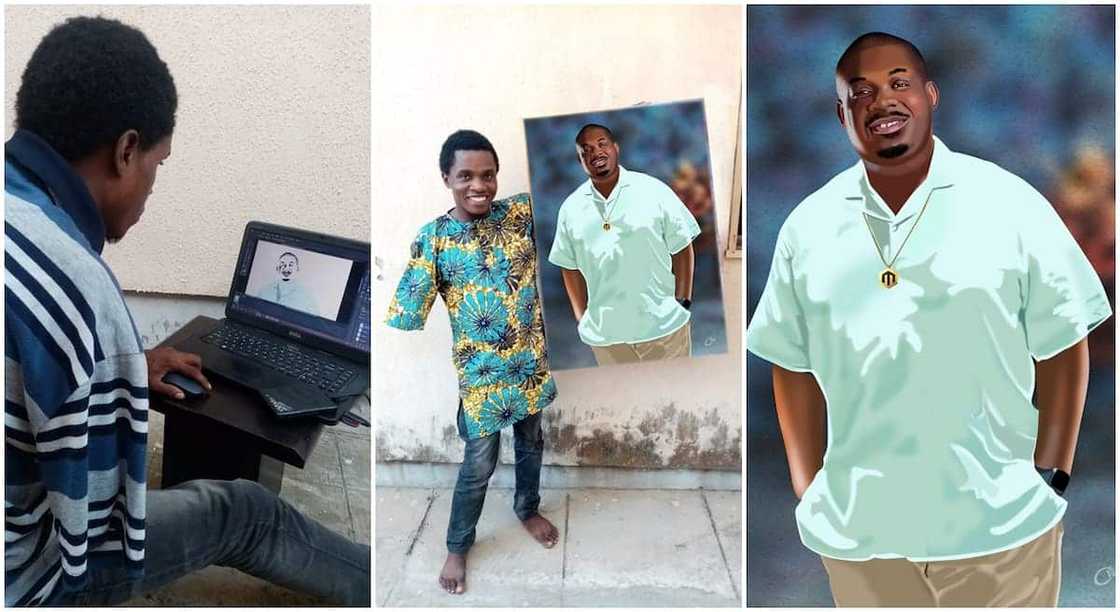 Vincent Ekong creating his sketch and showing off his final work of Mavin Records boss, Don Jazzy. Vincent Ekong creating his sketch and showing off his final work of Mavin Records boss, Don Jazzy.