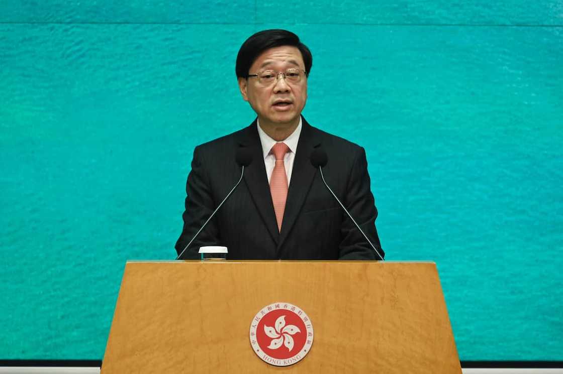 Hong Kong Chief Executive John Lee Ka-chiu speaking