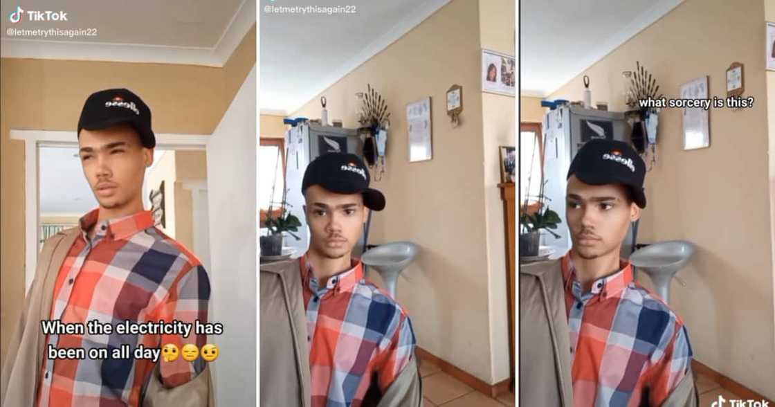 A man got suspicious about the electricity being on all day in a comedic clip. A man got suspicious about the electricity being on all day in a comedic clip.