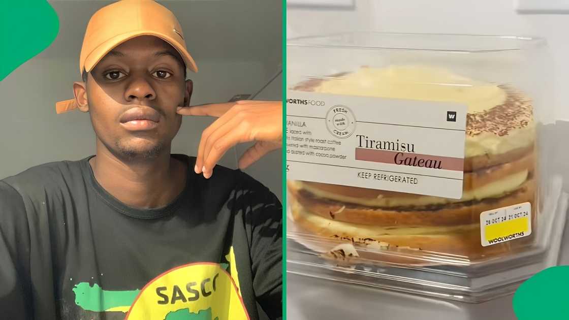 A TikTok video shows a man devouring Woolworths cake alone. A TikTok video shows a man devouring Woolworths cake alone.