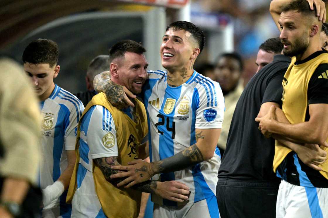 Lionel Messi celebrating with Enzo Fernandez after winning 2024 Copa America Lionel Messi celebrating with Enzo Fernandez after winning 2024 Copa America
