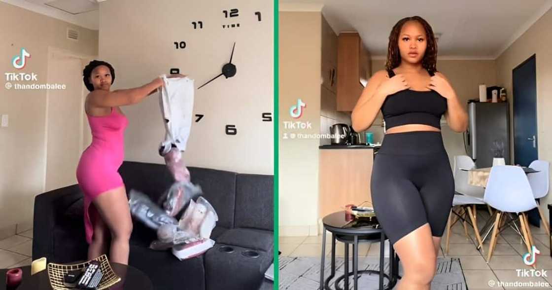 A woman modelled the clothes she bought from Temu A woman modelled the clothes she bought from Temu