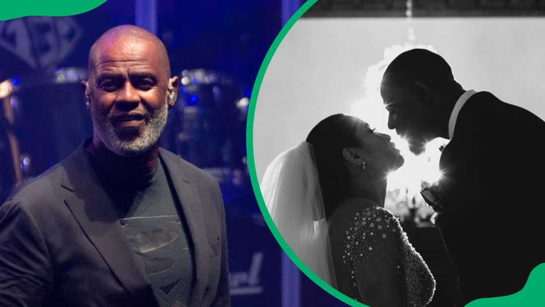 Brian McKnight at OVO Arena Wembley in 2024 (L). The singer with his wife, Leilani Malia, at their 2017 wedding (R)