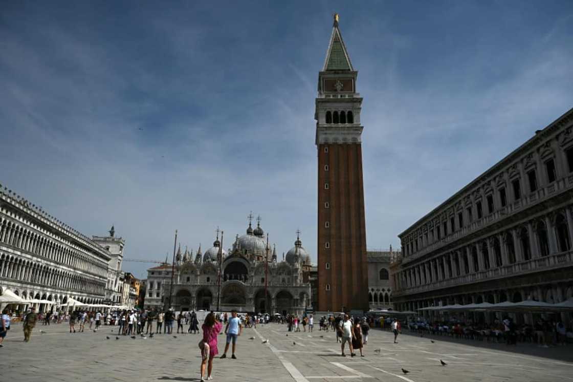 A general view shows St Mark's square on September 3, 2023 in Venice. A general view shows St Mark's square on September 3, 2023 in Venice.