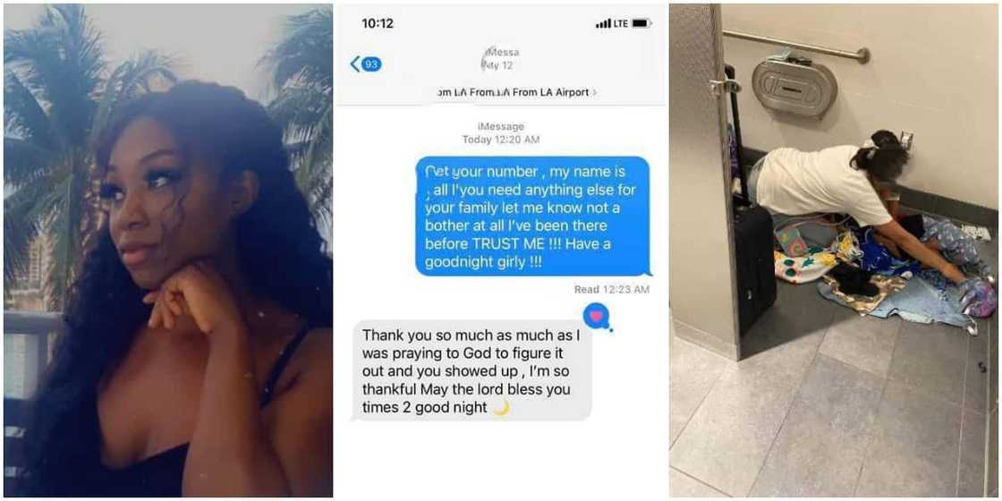 Reactions as lady pays for hotel room for woman who sleeps on airport bathroom floor with her children