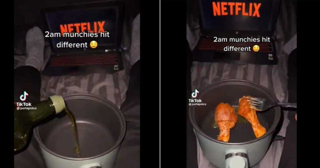 Man cooks in bed while on Netflix Man cooks in bed while on Netflix
