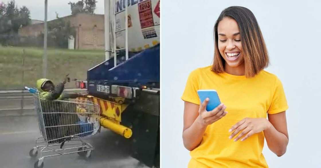Video, Man, Trolley, Truck, Freeway, Rain, Mzansi Video, Man, Trolley, Truck, Freeway, Rain, Mzansi