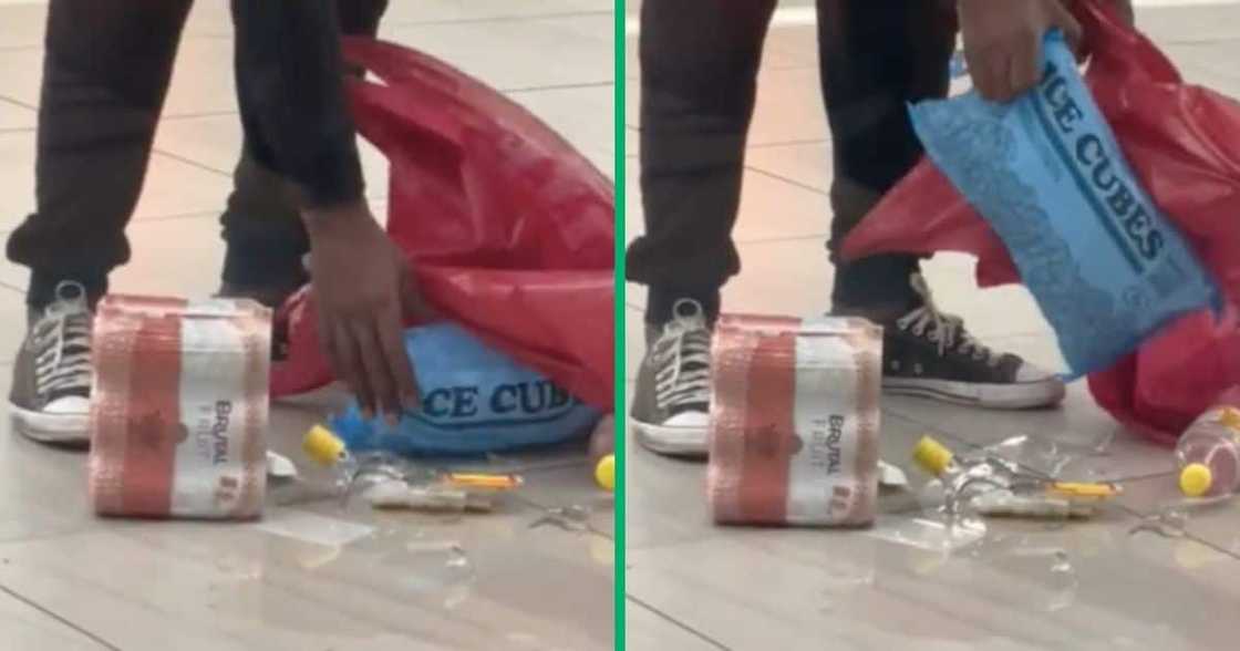 A man broke his bottle of gin A man broke his bottle of gin
