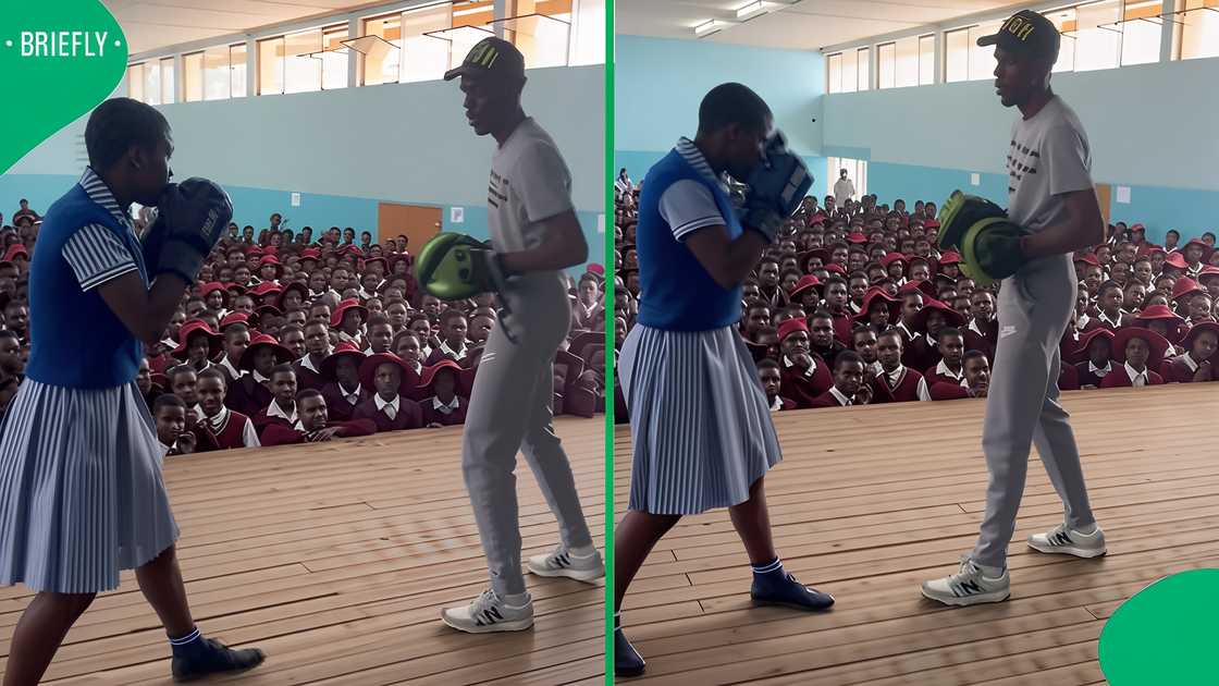 A young school girl showcased her boxing skills, which impressed online users.
