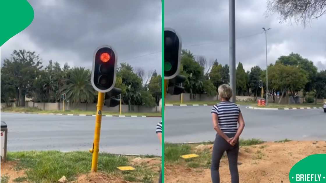 The visual on the right showed a woman exposing the traffic lights that don't work