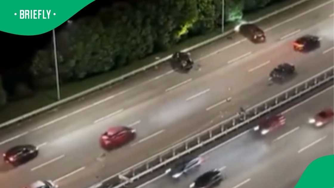 A car got hit three times while on the highway A car got hit three times while on the highway