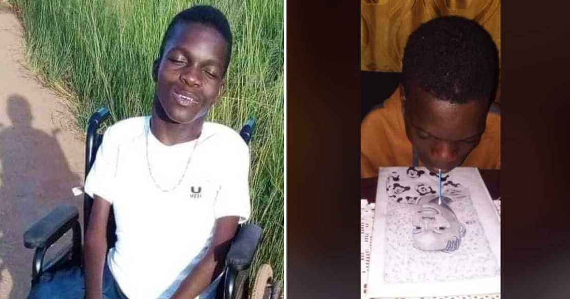 Lucas Mapheto drawing with his mouth Lucas Mapheto drawing with his mouth