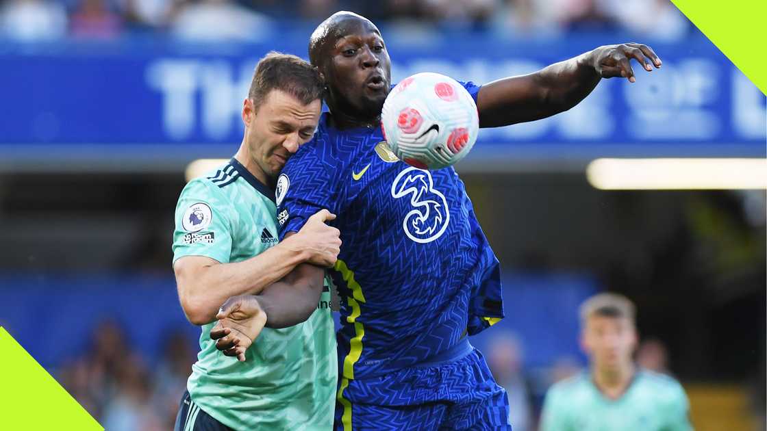 Romelu Lukaku, Chelsea, Jonny Evans, Leicester City, Stamford Bridge, Premier League, London, England. Romelu Lukaku, Chelsea, Jonny Evans, Leicester City, Stamford Bridge, Premier League, London, England.