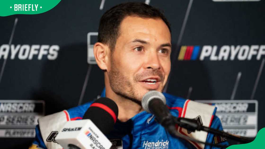 Kyle Larson speaking with the media during the NASCAR Cup Series Playoff Media Day Kyle Larson speaking with the media during the NASCAR Cup Series Playoff Media Day