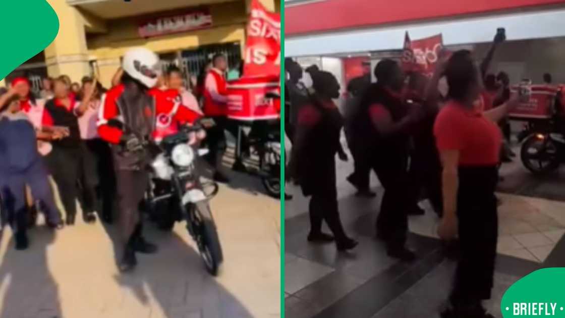 The image on the left showed bikers ready to delivery groceries The image on the left showed bikers ready to delivery groceries