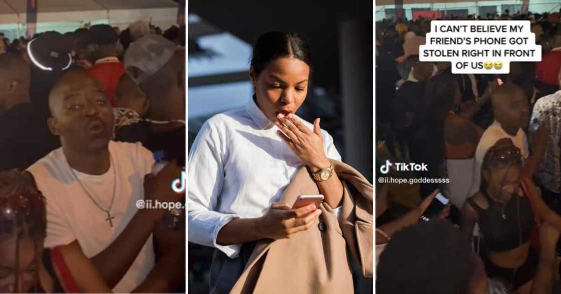 TikTok user @ii.hope.goddesssss shared the footage, showing a man dancing up on her friend and stealing her phone TikTok user @ii.hope.goddesssss shared the footage, showing a man dancing up on her friend and stealing her phone
