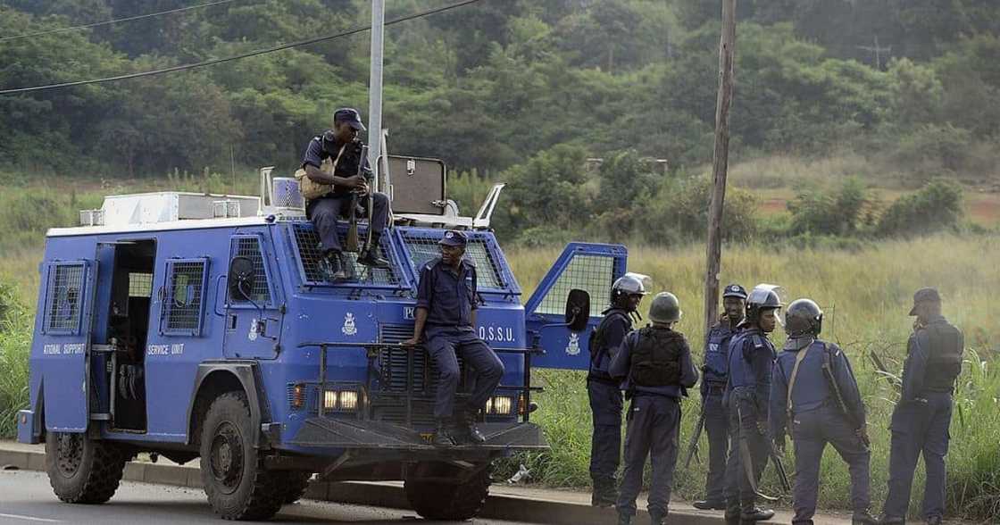 Eswatini policemen were out on patrol close to the Oshoek border-post Eswatini policemen were out on patrol close to the Oshoek border-post