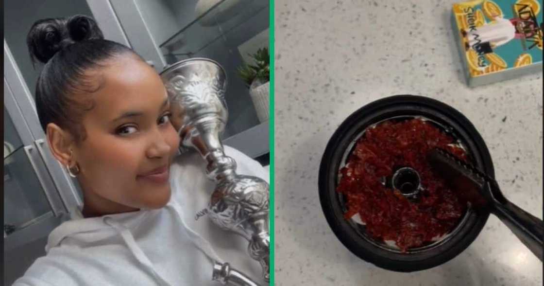 TikTok video show woman saying her "girl dinner" is hookah pipe