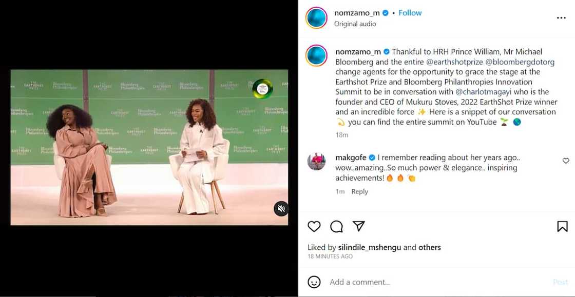 Nomzamo graced the Earthshot Prize and Bloomberg Philanthropies Innovation Summit