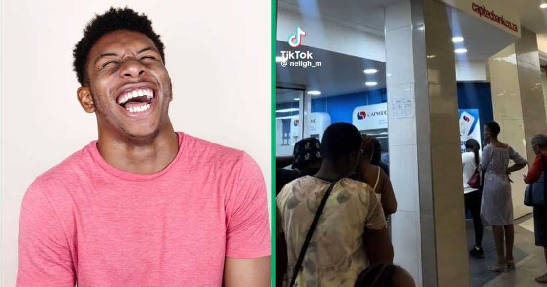 Capitec customers queued in a long line to with draw money Capitec customers queued in a long line to with draw money