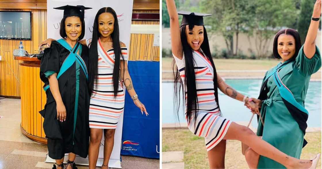 A woman celebrated her mother's honours graduation. A woman celebrated her mother's honours graduation.