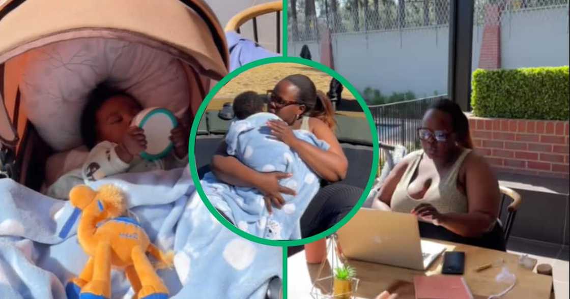TikTok user @burblesngwenya shared a video showing her juggling a baby and working like a boss TikTok user @burblesngwenya shared a video showing her juggling a baby and working like a boss