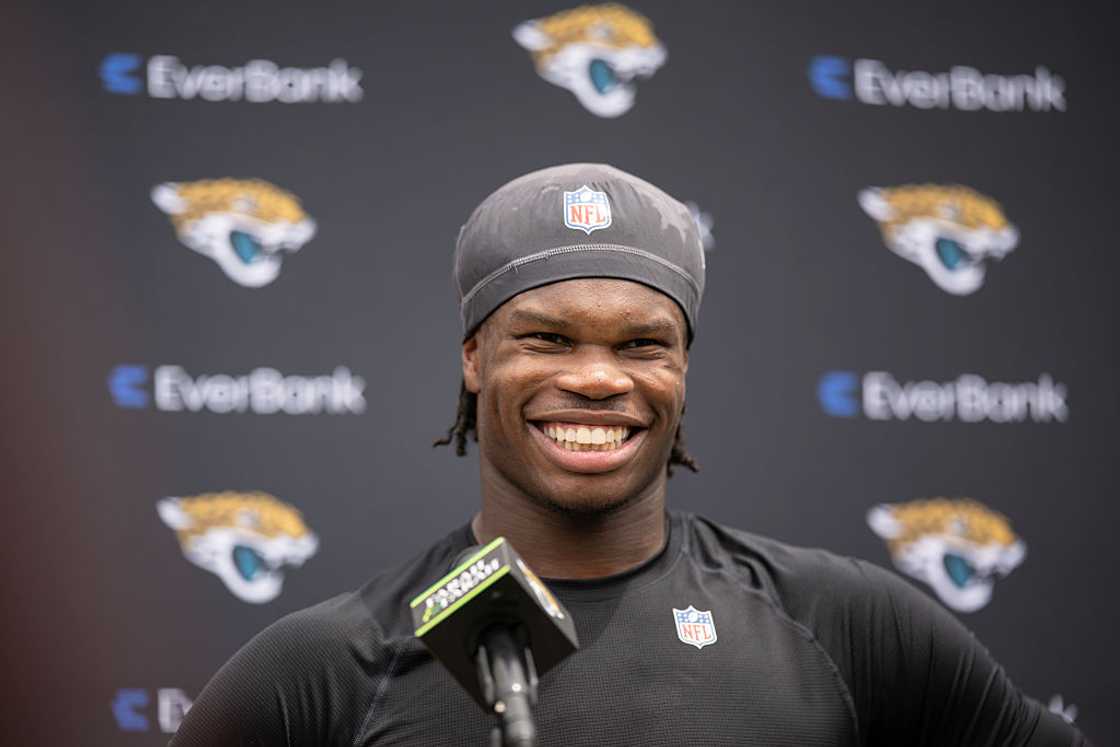 Travis Hunter during the Jacksonville Jaguars Rookie Minicamp Travis Hunter during the Jacksonville Jaguars Rookie Minicamp