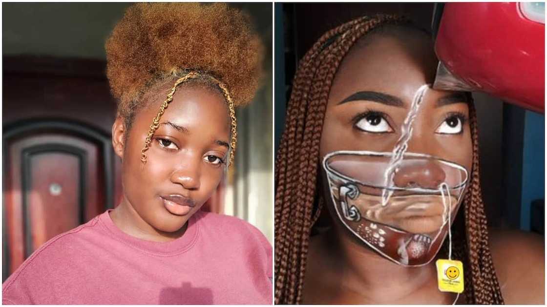 Lady applies makeup, it changes face into a cup, many react Lady applies makeup, it changes face into a cup, many react