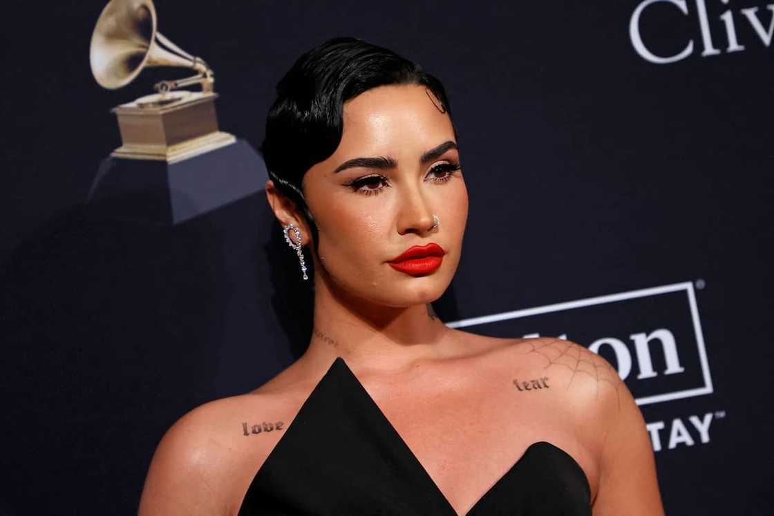 Demi Lovato arrives for the Recording Academy and Clive Davis pre-Grammy gala Demi Lovato arrives for the Recording Academy and Clive Davis pre-Grammy gala