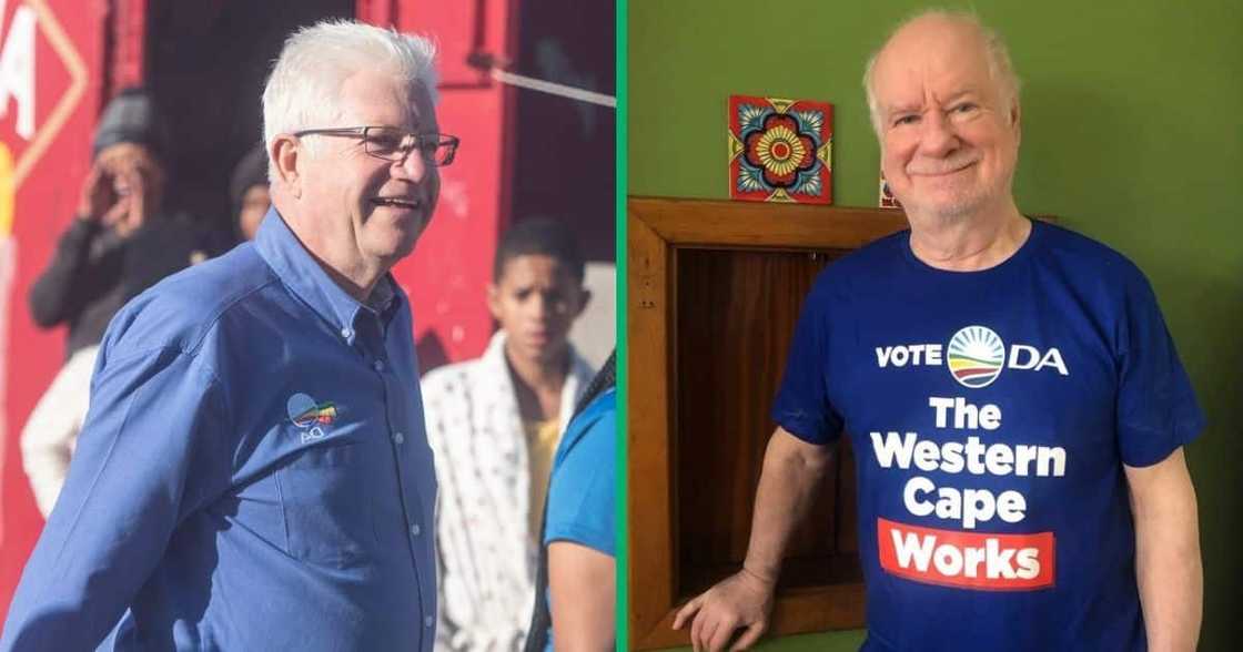 Western Cape Premier Alan Winde shared a post of veteran actor Pierre van Pletzen wearing a DA t-shirt Western Cape Premier Alan Winde shared a post of veteran actor Pierre van Pletzen wearing a DA t-shirt
