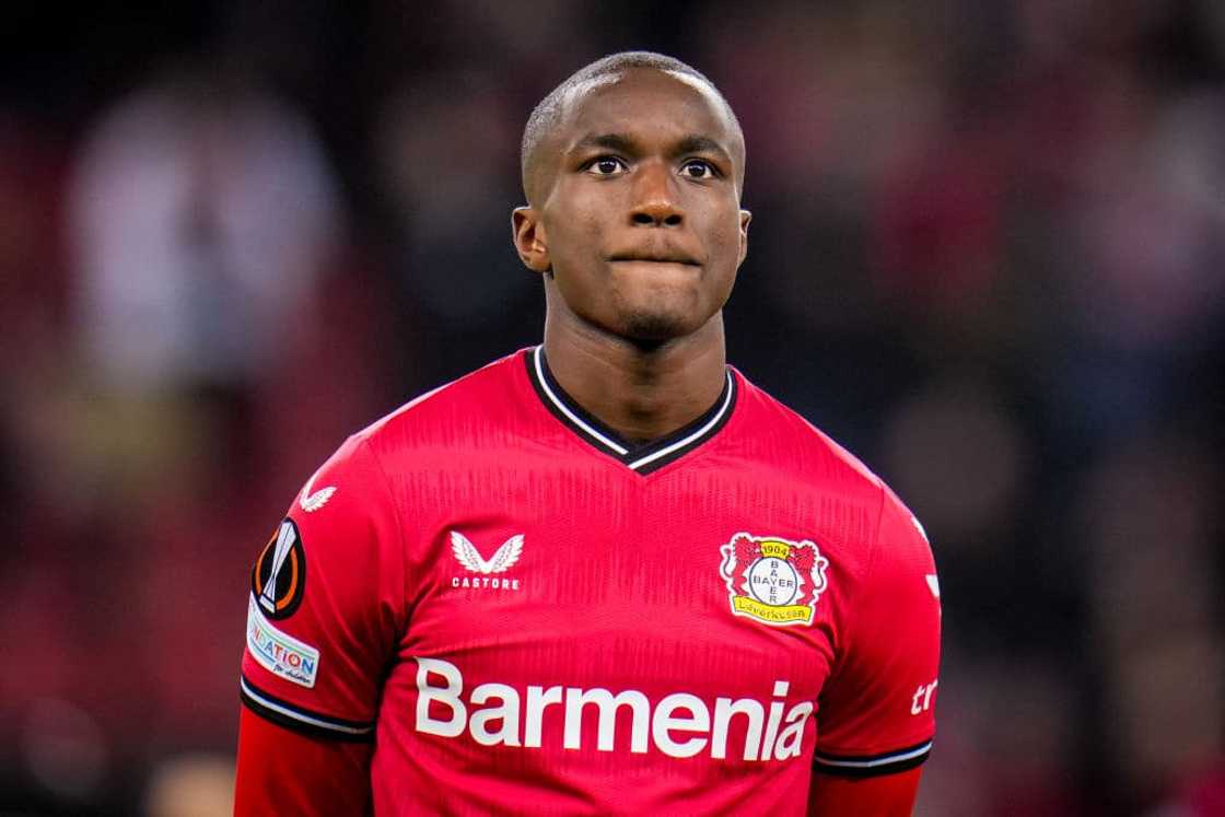Moussa Diaby at the BayArena on 9 March 2023 in Leverkusen, Germany. Moussa Diaby at the BayArena on 9 March 2023 in Leverkusen, Germany.