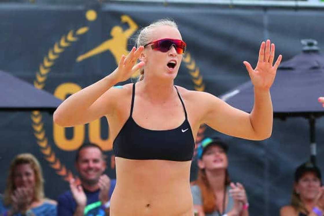 Sara Hughes during play of the AVP New York City Open Sara Hughes during play of the AVP New York City Open