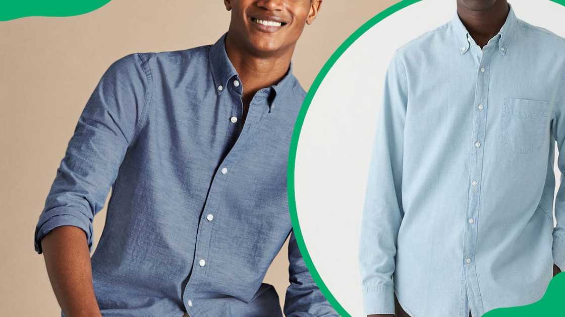 A man wearing a chambray shirt A man wearing a chambray shirt