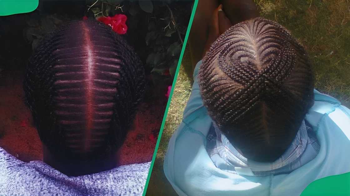 A lady showing off shiny, smooth cornrows A lady showing off shiny, smooth cornrows
