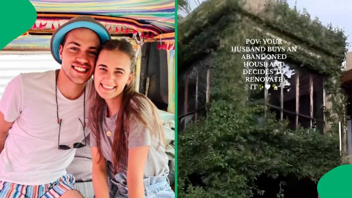 A woman showed the abandoned house her husband renovated. A woman showed the abandoned house her husband renovated.