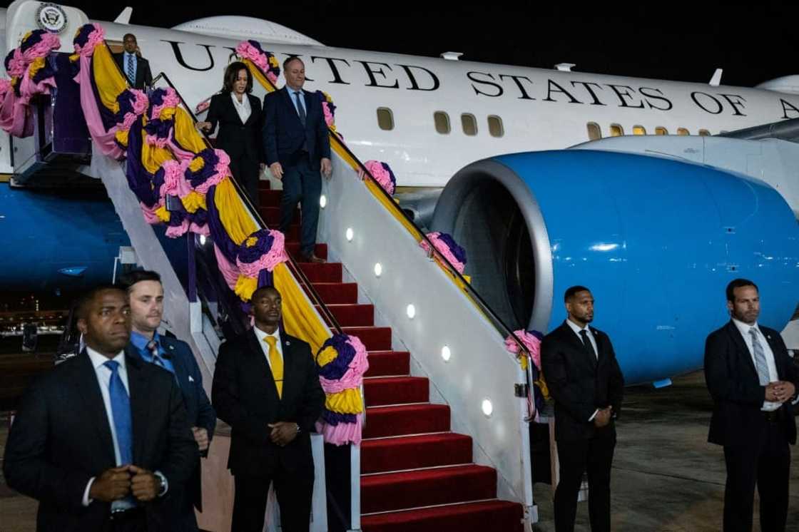 US Vice President Kamala Harris and Second Gentleman Doug Emhoff arrive in Bangkok to attend the Asia-Pacific Economic Cooperation (APEC) summit