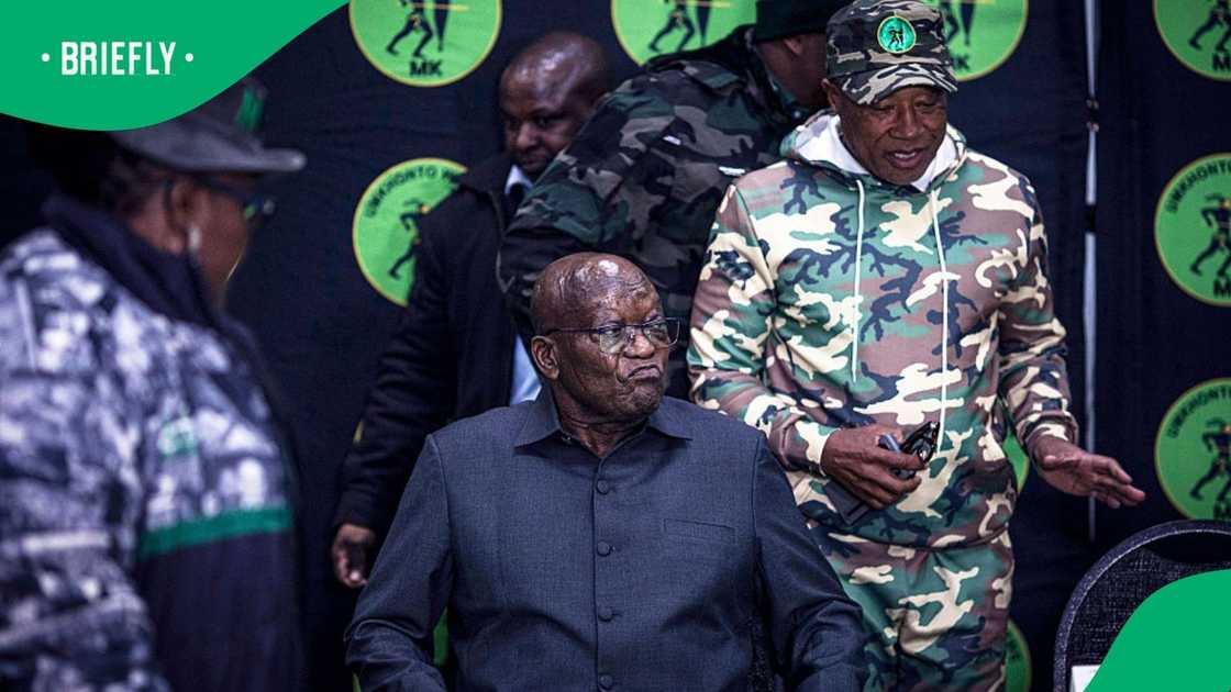 SANDTON, SOUTH AFRICA - JUNE 18: Former South African President Jacob Zuma attends a media briefing for his party uMkhonto we Sizwe (MK), on June 18, 2026, at Cedar Woods Hotel in Sandton, South Africa