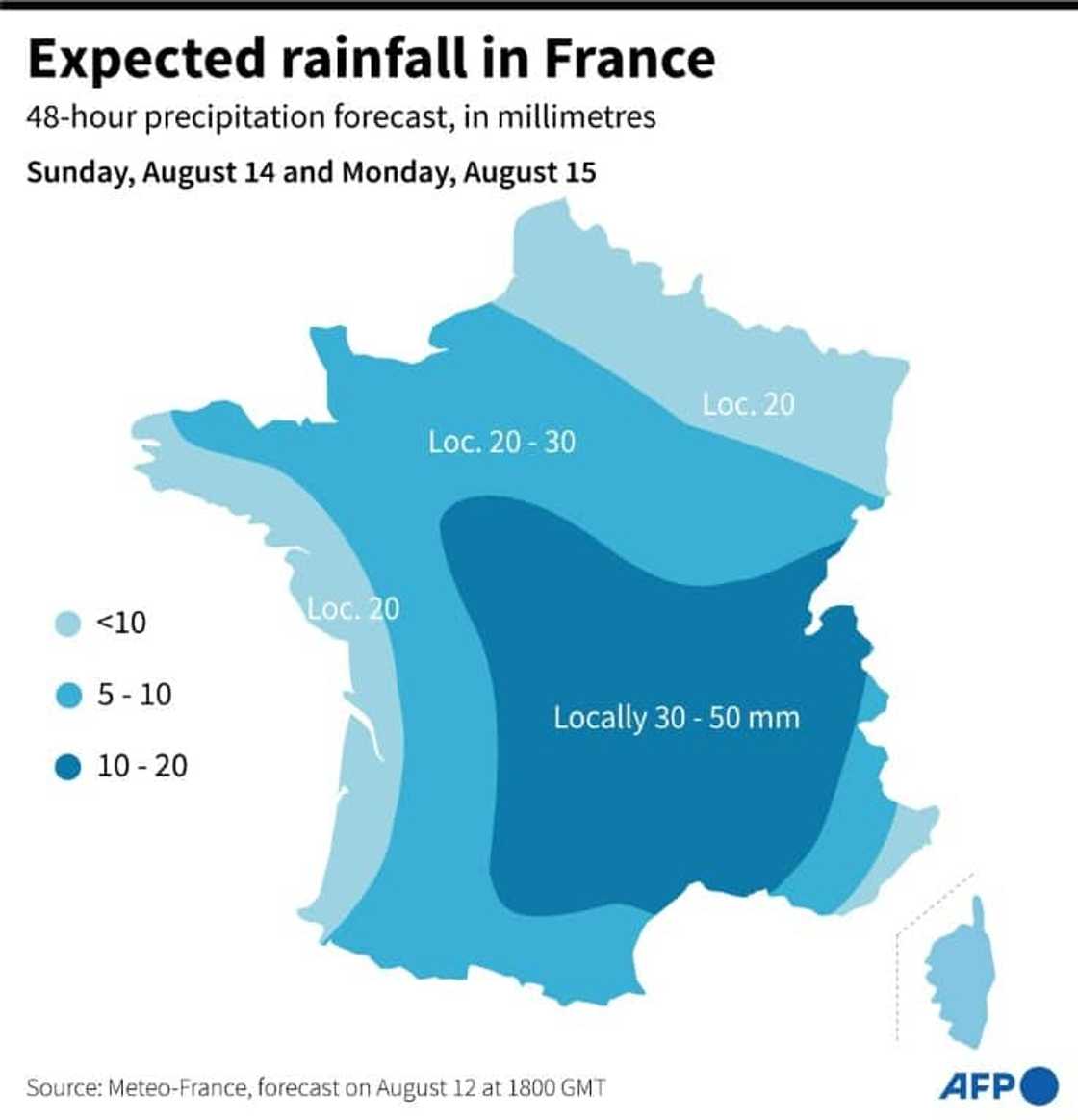 Predicted rainfall in France Predicted rainfall in France
